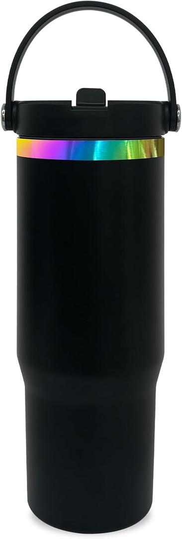 Metalya 30 oz Tumbler with Handle and Straw, Vacuum Insulated Tumblers with Flip Straw and Top Handle, Leakproof Powder Coated Tumbler, Stainless Steel Travel Mug for Coffee Water (Black)