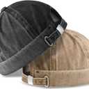 SATINIOR 2 Pieces Brimless Hats for Men Adjustable Docker Cap Casual No Brim Hat Rolled Cuff Sailor Skullcap, Size: Medium