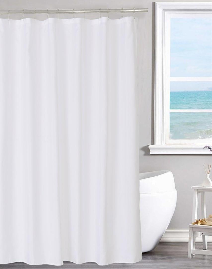 N&Y HOME Fabric Shower Curtain Liner Solid White with Magnets, Hotel Quality, Machine Washable, 72"W x 72"L