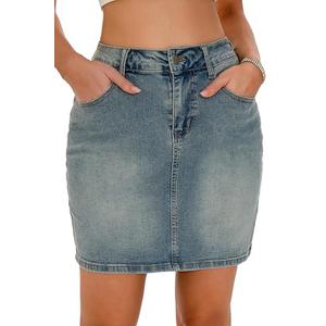 GUANYY Womens Mini Denim Skirt-Casual Stretch Slim Fit High Waisted Jean Skirts Classic Fade Medium : Clothing, Shoes & Jewelry