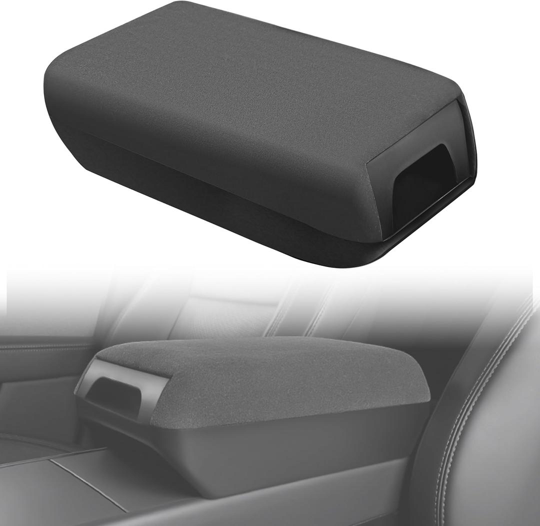 2025 2026 Tesla Raised Center Console Armrest Compatible with Model Y Juniper Model 3 Highland，Flannel Material with Layered Storage Compartment，Tesla Accessories Interior Organizers Black