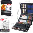 Smilo 76-Piece Drawing Kit: 24 Colored, 12 Watercolor, 12 Metallic & 12 Graphite Pencils - Pro Art Supplies with Sketchbook, Charcoal, Water Brush Pen for Adults, Teens, Beginners