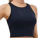 Women's High Neck Crop Top Sleeveless Racer Back Basic Workout Tank Tops Shirt L