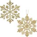 30PCS Christmas Glitter Snowflake Ornaments Plastic Snowflakes Ornaments-Xmas Tree Decorations,4.7-inch (Gold)
