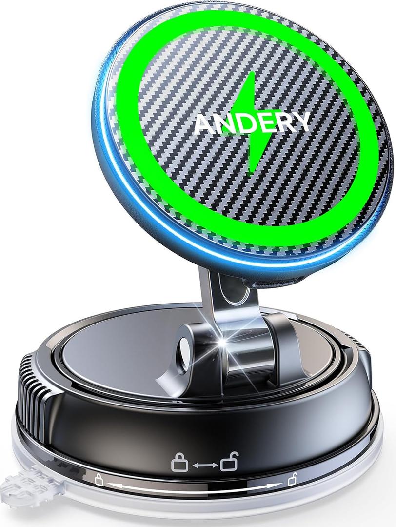 ANDERY Only for iPhone Magsafe Car Mount Charger [15W Fast Wireless Charging, 78+LBS Strong Suction 2400gf Strong Magnetic] 360 Adjustable Car Phone Holder, Phone Holders for Your Car for pats & mats