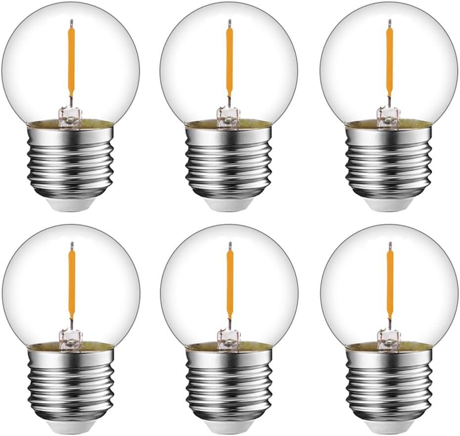 Tsunetani-G40/G12.5 LED Filament Mini Globe Light Bulbs 0.5W Equivalent to 5 Watt Incandescent - E26 Medium Base 2700K Warm White for Home Decorate 50Lumens - 6Pack (Clear Glass)