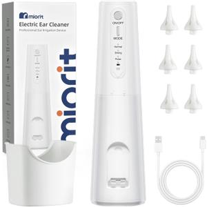Ear Wax RemovalWater Ear Cleaner-Ear Irrigation Flushing System with Water Resistant USB Rechargeable - Safe & Effective for Electric Ear Cleaner Tool - 6 Reusable Replacement Tips(White)