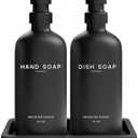 Black Glass Hand and Dish Soap Dispenser Set by Brighter Barns - Kitchen Soap Dispenser Set with Tray for Home, Airbnb, Vacation Rental, Gift - Minimalist Home Decor, Modern Kitchen Decor (Black)