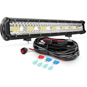 Nilight ZH409 20 Inch 420W Triple Row Flood Spot Combo 42000LM LED Light Bar with Heavy Duty Off-Road Wiring Harness, Color: White with Harness