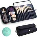Makeup Brush Bag, Travel Makeup Brush Case Makeup Brush Holder Organizer Cosmetic Bag Portable Roll Up Brush Storage Bag for Makeup Brushes and Cosmetic Essentials (Black)