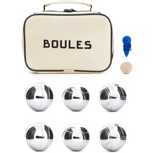 Kikkerland Boules Set Large Action Game, Outdoor, Beach, Lawn Backyard Family Party Games for Adults