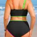 Yonique Women Plus Size High Waisted Bikini - Ribbed Two Piece Swimsuit Tummy Control Bathing Suit V-Wired 2026 Swimwear (Black) 22W