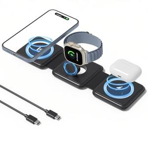3 in 1 Charging Station for Apple Devices, Foldable Charger for iPhone, Wireless Charger for Multiple Devices, Travel Charging Pad for iPhone 16 15 14 13 12 Pro Max Plus Apple Watch (White)