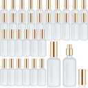 32 Pcs Glass Spray Bottle - Empty Frosted Reusable Perfume Bottle Cosmetic Container With Fine Mist Sprayer Pump for Travel Face Body Sprays (Light Gold)