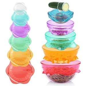 DeliOne Silicone Stretch Lids for Kitchen Food Storage – Durable,Reusable + Expandable Bowl Covers for Cup or Square Containers, Freezer, Microwave,and Dishwasher Safe,Mixing Size, 5-Pack, Color