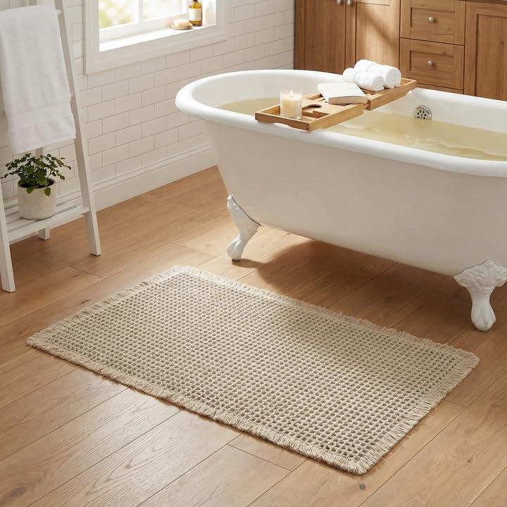 GRANNY SAYS Waffle Bath Mat 16" x 24", Boho Bathroom Rugs Non Slip Washable, Extra Soft & Water Absorbent Bath Mats for Bathroom, Tan Waffle Bath Mat for Decor, Bath Rugs Quick Dry for Tub & Shower