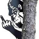 Vividhugy 2025 New Bigfoot Metal Art Showing Middle Finger: Bigfoot Sign Yard Decor Sneaky Sasquatch Statue Big Foot Flipping Off Tree Faces Decoration Decorative Signage Cutout Posters (M 15"×20")