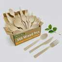 Disposable Bamboo Cutlery Set - 350 PCS Bamboo Utensil Set with 120 Compostable Forks, 120 Spoons, and 110 Knives - Disposable Cutlery Set for Outdoor, Party, Camping & More