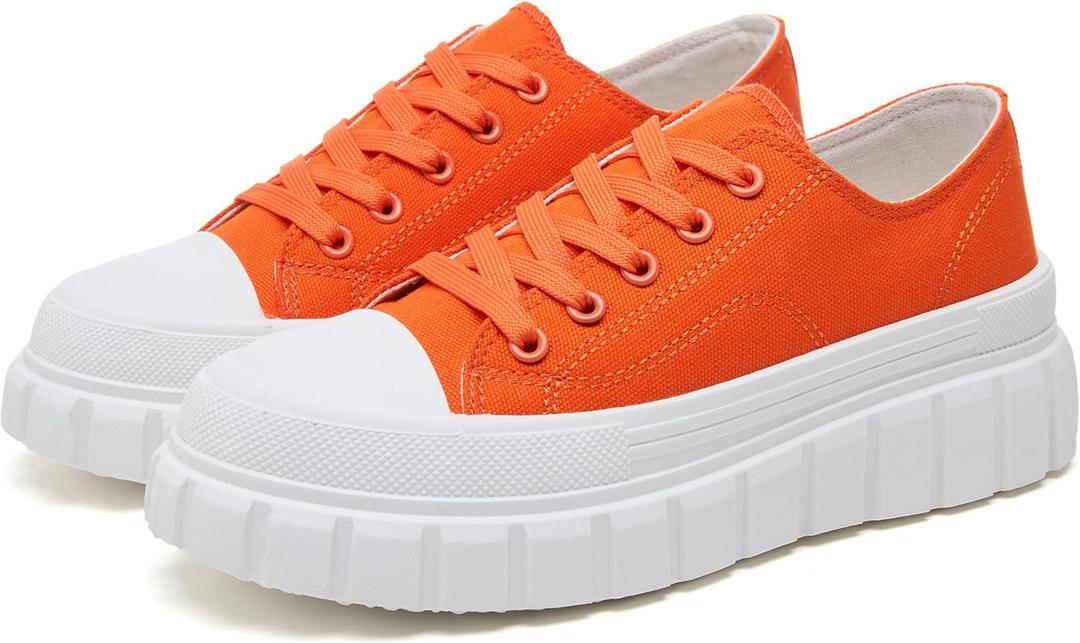 yageyan Womens Platform Sneakers Canvas Shoes for Women White Low Top Classic Casual Tennis Shoes (Orange06)