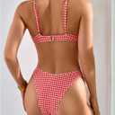 RoseSeek Women's Gingham High Cut Bikini Set 2 Piece Bowknot Spaghetti Strap Plaid Swimsuits Summer Beachwear, XS