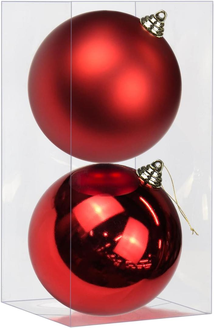 Large Shatterproof Christmas Ball Ornaments, Red, 5.9" (2 Pcs), Classic Style, Hanging, Plastic, Christmas, Birthday, New Year, Anniversary, Valentine's Day