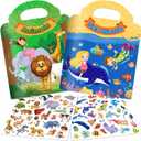 2 Sets Reusable Sticker Books for Toddler 1-3, Activity Books for Toddlers 2-4, Arts Crafts Jelly Stickers Travel Toys for Kids 3-5, Holiday and Birthday Gifts Easter Basket Stuffers for Boys Girls
