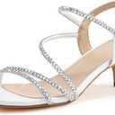 IDIFU IN2 Sparkly Rhinestone Kitten Heels Dressy Strappy Low Open Toe Slingback Heel Dress Shoes for Women Heeled Sandals Wedding Bridal Bridesmaid Prom Homecoming Evening Shoes Small Short Heels (White Rhinestone, 11)