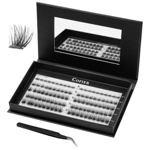 Glue-Free Wispy Lash Clusters Kit, 100 Pcs Individual Eyelash Clusters (8-14mmC Curl)- DIY Lash Extension Kit with Eyelashes Tweezers, Natural Fluffy Fake Lashes for Home Use, Beginners Friendly
