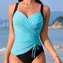 TASHEHE Women's One Piece Swimsuit Sexy Push Up Underwire Bathing Suit Ruched High Waisted Tummy Control Swimwear (L)