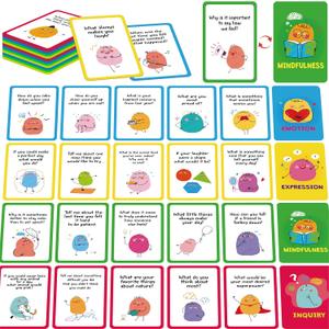 70 Conversation Cards, 4 Category Mindful Talk for Students, Authentic & Meaningful Question Cards for Parents, Kids, Classroom Activity & Road Trip - Improve Expression, Communication, Social Skill