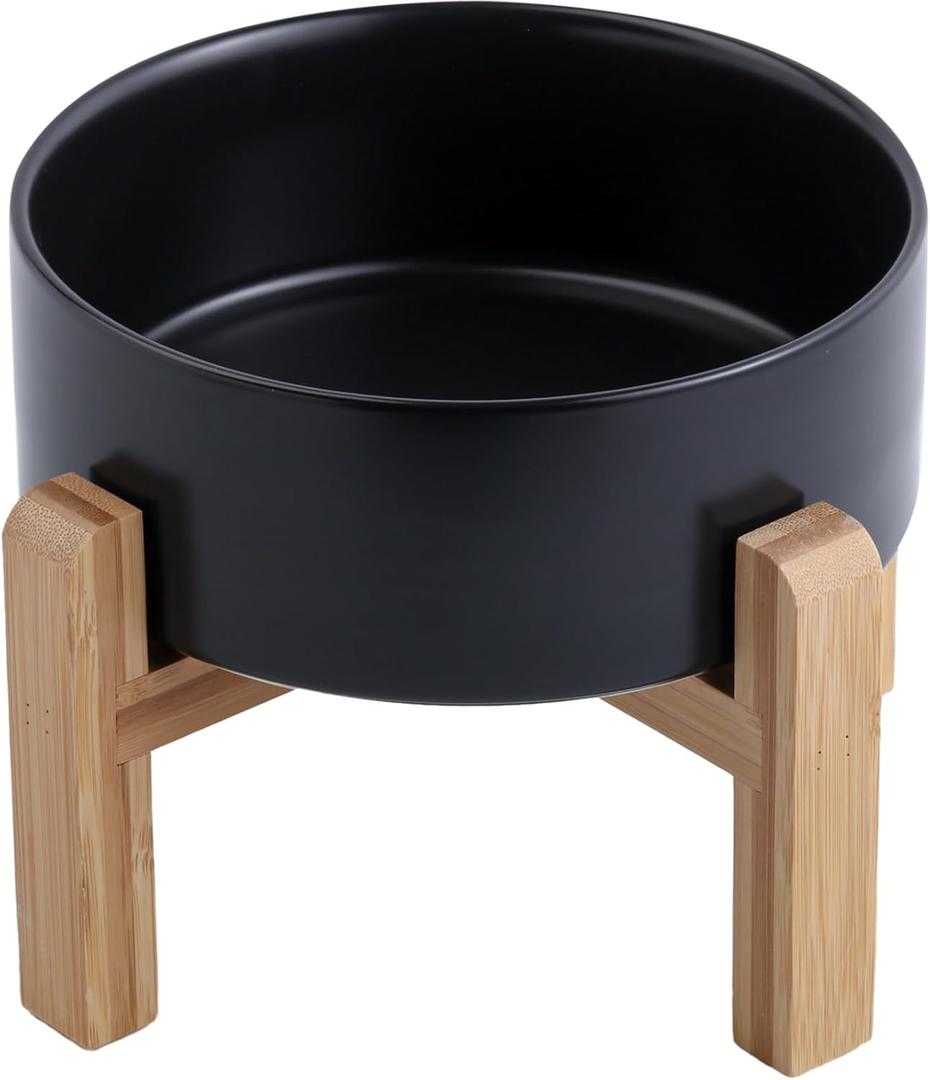 Black Raised/Elevated Ceramic Dog Bowl for Medium Large Sized Breeds, Large Dog Food Water Bowl with Stand, 8 in Non Slip Heavy Weighted 1800ml/ 7.6 Cups/60 OZ