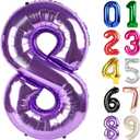 8 Balloon - Purple Birthday Number Balloons, 40 Inch Large Foil Balloons for Men Women Boys Girls Purple Themed Birthday Decorations