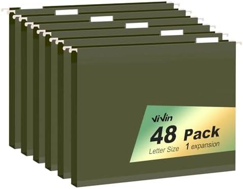 ViVin Hanging File Folders, 1/5-Cut Adjustable Tabs with 48 Per Box, 1 Inch Expansion, 48 Pack Letter Size Hanging File Folders, Designed for Office Home School Filing Cabinet(Green)