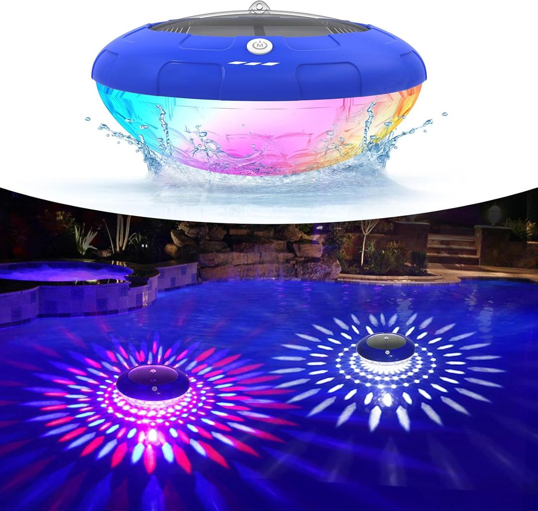 FirstE Solar Floating Pool Lights, RGB Color Changing Pool Floating Lights, Hangable IP68 Waterproof Solar Pool Light That Float for Pool Wedding Path Party Decoration, No Need Electric Wire