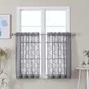 Lecloud Wasa Charcoal Grey Sheer Window Curtains, 36 Inch Voile Curtain Tiers for Small Windows, Jacquard Texture Kitchen Curtains, Bedroom Living Room Half Curtains, 42 W x 36 L, 2 Panels