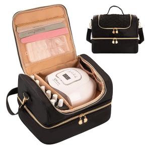 Nail Polish Organizer Case, Nail Supplies Storage Holds 60 Bottles Nail Polish & Nail Lamp Gel Nail Travel Carrying Bag for Nail Kit (Black)