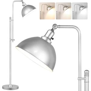 PARTPHONER Industrial Floor Lamp Adjustable, Farmhouse Reading Lamp in Silver Finish Modern Standing Lamp with Remote Control Metal Shade for Living Room Bedroom Study Room Office Hotel