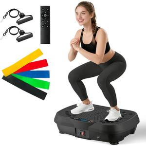 ALSO GO Vibration Plate Exercise Machine, 10 Preset Modes & 200-Level Vibration Platform for Weight Loss/Lymphatic Drainage, Vibration Board with Resistance Bands for Full Body Workout