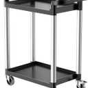 VEVOR Utility Cart, 300 lbs Load Capacity, 2-Tier Utility Plastic Cart with 360 Swivel Wheels (2 with Brakes), 24.4 x 16.1-inch Food Service Cart for Warehouse, Office, Home, Restaurant, Kitchen