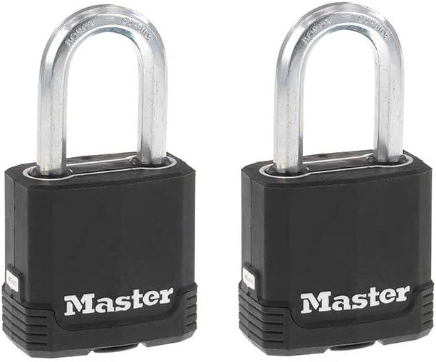 Master Lock Magnum Heavy Duty Outdoor Padlock with Key, Weather Resistant Body and Cut Safe Shackle Make Lock Perfect for Fences, Gates, Sheds, 2 Pack, M115XTLF, Black