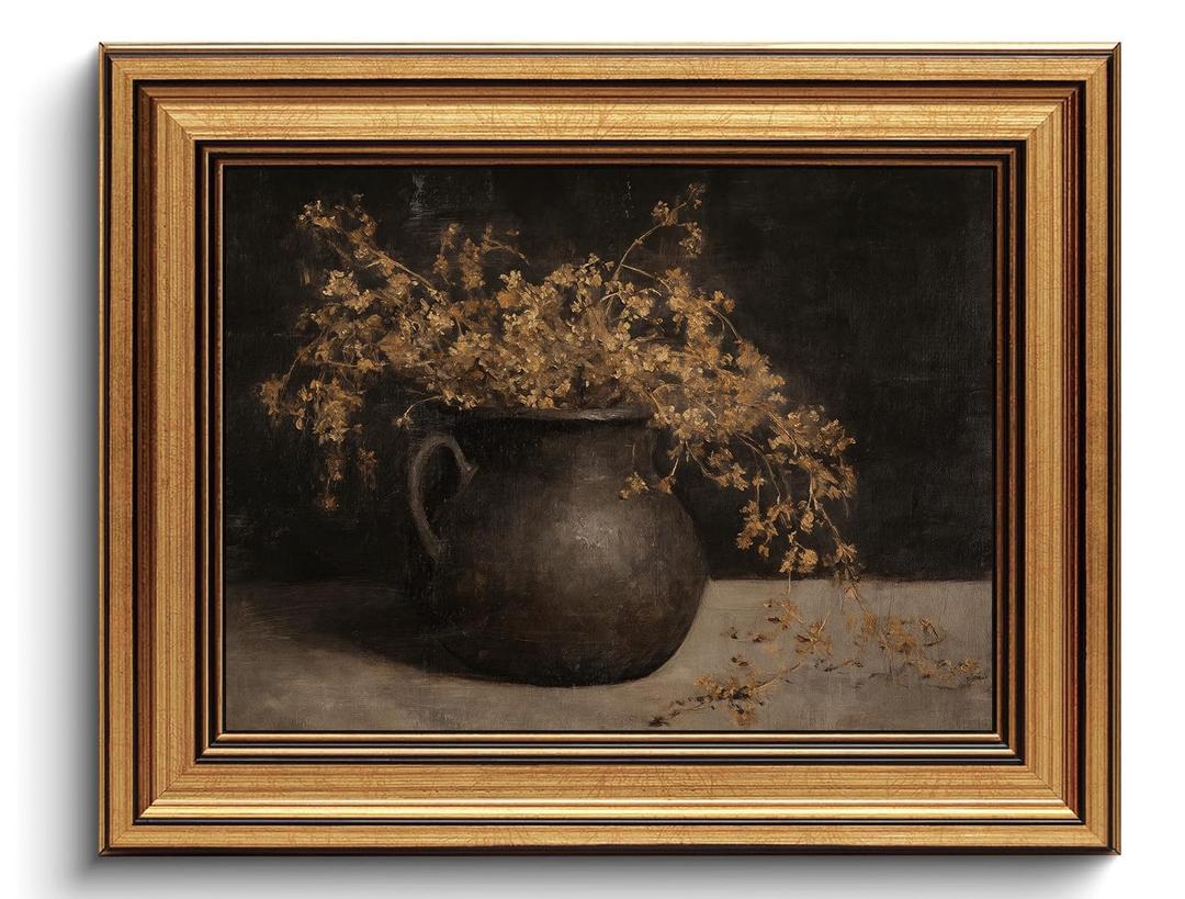 Vintage Autumn Floral Gold Framed Canvas Wall Art 16x24
