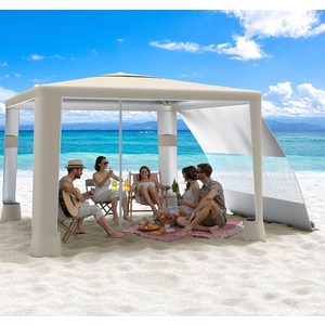 MoKo Beach Cabana, 8'×8' Large Beach Canopy with Side Wall, UPF 50+ Protection Easy Setup Beach Tent Sun Shelter, Adjustable Height Wind Resistant Cabana Beach Tent for Whole Family, Khaki