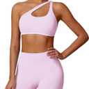 ABOCIW Workout Sets for Women Crossover High Waist Biker Shorts One Shoulder Sports Bra 2 Piece Gym Yoga Outfits (M)