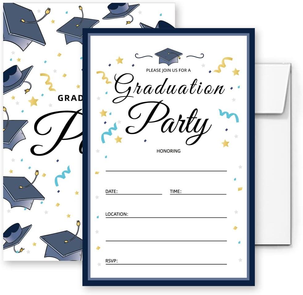 Graduation invitations blue with envelopes Grad Celebration Announcement Cards 20 Pack (003) (GRAD(003))