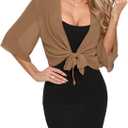 TASAMO Women's 2026 Summer Lightweight Short Bolero Cardigan Shrug Sheer Tie Front Top 3/4 Sleeve Jacket for Dress, S