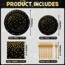 QZYL 96 Pcs Black and Gold Plates Set, Birthday Plates and Napkins Party Supplies, Disposable Black and Gold Party Decorations for 24 Guests, Birthday Tableware Wedding Decor with Plate, Napkin, Fork