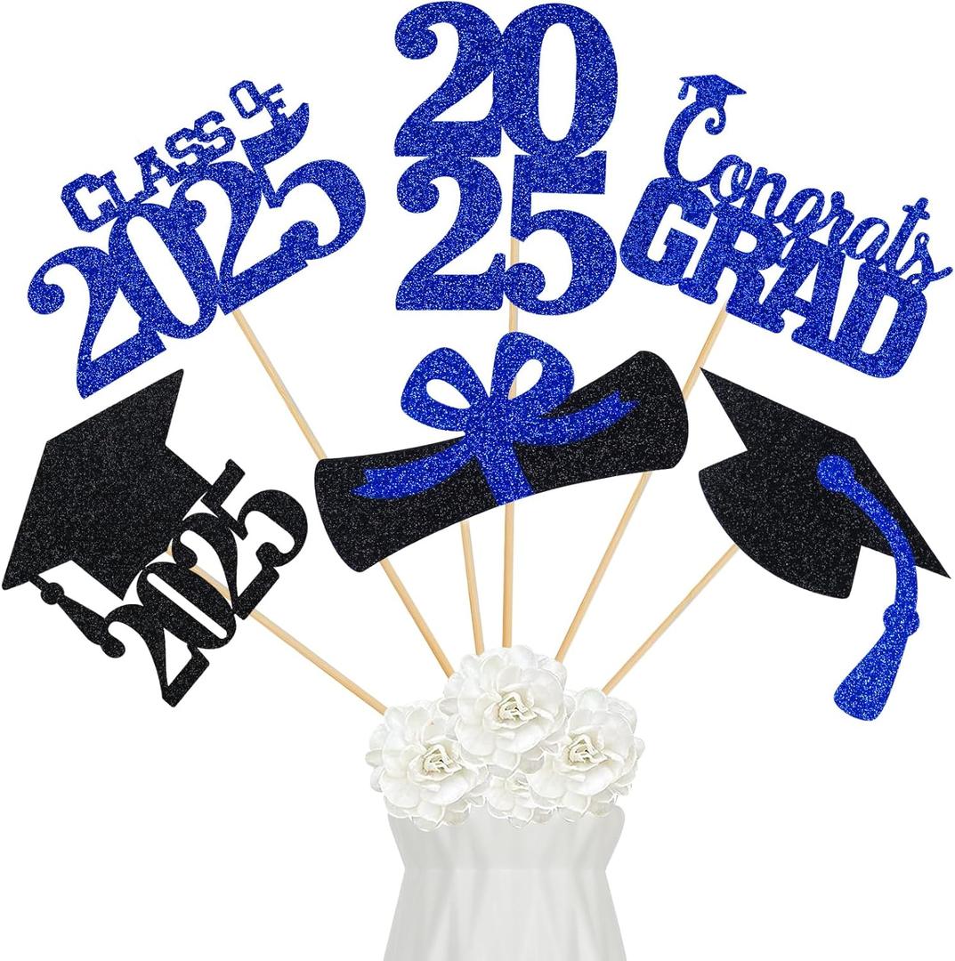 24Pcs 2025 Graduation Table Centerpieces Sticks Blue, Graduation Party Centerpieces for Tables 2025 Blue 2025 Table Centerpieces Decorations