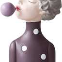 Blowing Bubbles Girl Figurine Decor Resin Decoration Creative Ornament Figure Art Sculptures and Statues for Home Office Living Room Table, Large Red