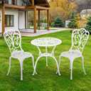 3 Piece Patio Set Outdoor Cast Aluminum Patio Bistro Table and Chairs Set of 2,All Weather Outdoor Bistro Sets with 1.97" Umbrella Hole for Front Porch Set,Garden(White), Backrest Design