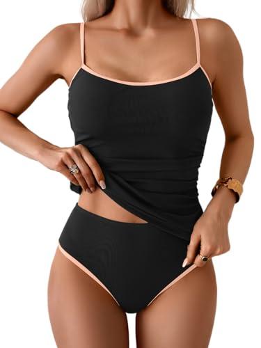 Eomenie Women's Tankini Swimsuits Two Piece Tummy Control Bathing Suit Color Block Slim Swimwear with High Waisted Bottom S